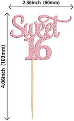 Gyufise 24Pcs Sweet 16 Cupcake Toppers Pink Glitter 16th Birthday Cake Pick Decorations for 16th Birthday Anniversary Party Supplies