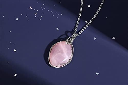 XIANNVXI Healing Crystal Necklace Wire Wrapped Oval Stone Gemstone Pendant Necklaces Natural Spiritual Reiki Witchcraft Quartz Jewelry for Women