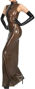Cosplay PVC Long Dress Sleeveless Front Zipper Maxi Dress S-7XL