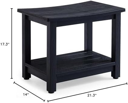 KaimuBench Heavy Duty HDPS Shower Bench Seat, Waterproof Shower Stool for Shaving Legs, Large Poly Lumber Bathroom Chair Seat with Ajustable Feet, Indoor/Outdoor Use, No Maintenance, Black