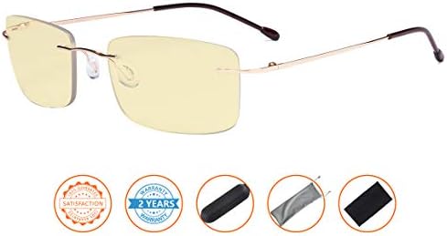 CessBlu Blue Light Blocking Glasses for Men Reading Computer Anti Glare UV Eyeglasses Flexible Rimless Yellow Filter