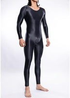 Mens Oil Shiny Full Body Suit Long Sleeves Sexy Bodysuit Stretch Adult Costume Tight Onesie