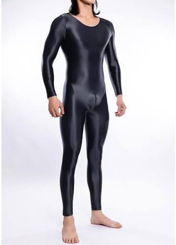 Mens Oil Shiny Full Body Suit Long Sleeves Sexy Bodysuit Stretch Adult Costume Tight Onesie