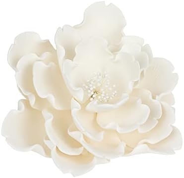 O'Creme Gumpaste Flower, White Peony 7 Inch - Edible Flower for Cake Decorating - Sugar Paste Flower Decoration for Cakes, Candy, Cupcake Toppers - Birthday, Wedding, Valentines Day, Baby Shower
