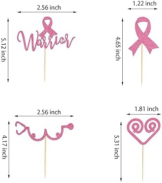 24Pcs Breast Cancer Awareness Cupcake Toppers Glitter Pink Ribbon Fight Beliveve Hope Cupcake Picks Decorations for Pink Ribbon Party Cake Decorations Supplies - Pink Glitter