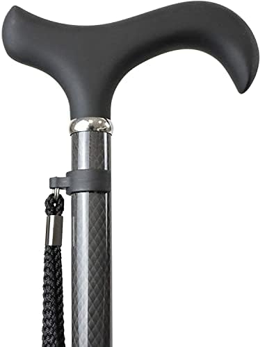KMINA Folding Cane for Men and Women (Carbon Fiber), Soft Grip, Adjustable Height, Lightweight, Black, PRO Model