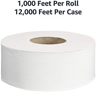 AmazonCommercial 2-Ply White Jumbo Roll Toilet Paper, 9 in, Septic Safe, Compatible with Universal Dispensers, FSC Certified, 1000 Feet Per Roll (Pack of 12)