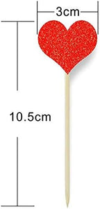 Confetti 40Pcs Heart Cupcake Toppers Sweet Love Theme Hearts Food Picks For Valentine Wedding Engagement Bridal Shower Birthday Party Cake Decorations - Red