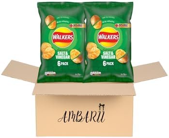 AMBARII Walkers Salt & Vinegar Flavored Crisps, 25g Bags, 12 Count Pack