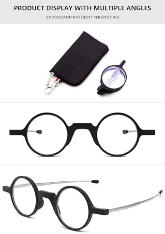 Mini Portable Folding Round Reading Glasses Women Men Blue Light Blocking Pocket Reader Eyeglasses with Bag Case