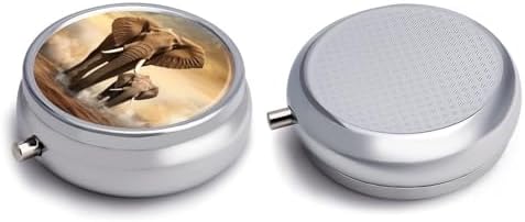 Travel Pill Box for Purse & Pocket,Elephant And Baby Elephant Print Metal Small Pill Case,Round Cute Pill Organizer,3 Compartment Pill Container,Mini Pill Boxes for Pills,Vitamins,Supplements,and Fish