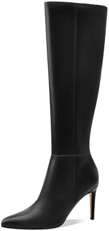Women's Knee High Boots Women Mid Heel Pointed Toe Tall Boots for Women High Heel Side Zipper with Buckle Bow Knots Long Boots for Fall Winter for Fall Winter