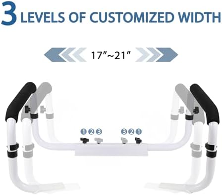 Toilet Safety Rail, Safety Frame for Toilet Seat, Toilet Grab Bar with Adjustable Width for Seniors Supports 350lbs (Black and White)