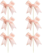 Ephlyn 24Pcs Pink Bow Cupcake Toppers Pink Bow Cake Topper Birthday Decorations, Mini Bowknot Cupcake Picks for Coquette Theme Party Decoration Bachelorette Bridal Engagement Wedding Party Peach Pink