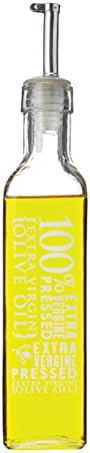 KitchenCraft World of Flavours Olive Oil Bottle Drizzler with Decorative Print, Glass, 270 ml