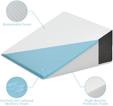 Bed Wedge Pillow for Sleeping, 10" 24" 24" Triangle Pillow Wedge, Cooling Memory Foam Top, Elevated Support Wedge Pillow - Removable Washable Cover