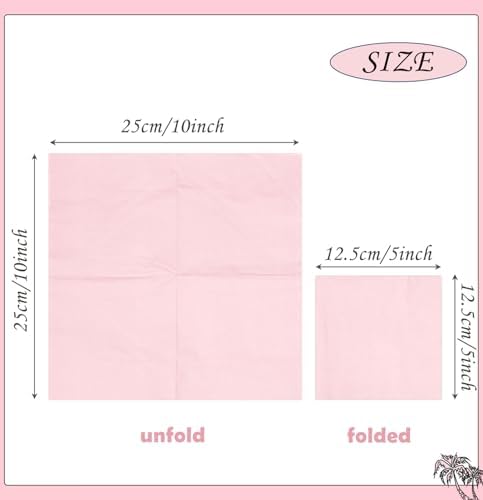 100 pcs 2-Ply Light Pink Napkins Folded 5 x 5 inch Disposable Cocktail Napkins Paper Napkins for Dinner Wedding Party Beverage Napkins