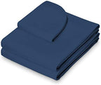 Saloniture 3-Piece Microfiber Massage Table Sheet Set - Premium Facial Bed Cover - Includes Flat and Fitted Sheets with Face Cradle Cover - Navy Blue