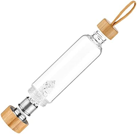 PAHION Natural Crystal Water Bottle Quartz Glass Bottle With Gemstone Point Healing Obelisk Wand Center Decorated For Making Crystal Infused Gem Elixir Water