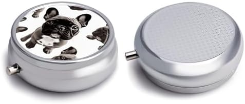 Medicine Box 3 Compartment Pill Box Cute Small Pill Box French Bulldog Printed Round Pill Box Multi Function Pill Box for Vitamins Fish Oil Supplements Pearls