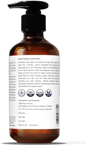 Kerala Ayurveda Herbal Skin Oil (Eladi Thailam) - Sesame Oil Based Ayurvedic Massage Oil for Radiant Body & Healthy Scalp - Moisturizes Dry Skin & Hair, & Balances Vata and Kapha, 6.76 Fl Oz