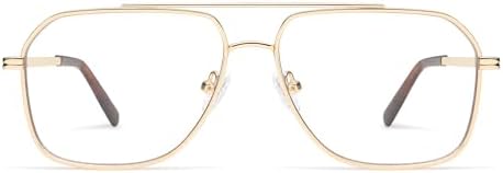 AMOMOMA Retro Blue Light Aviator Reading Glasses for Women Men,Metal Oversized Large Computer Reader Frame AM6133