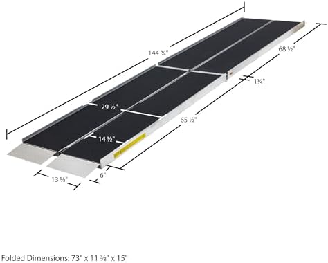 12’ Portable Wheelchair Ramp for Home Steps & Entry, 600 lb Capacity, Folding, Non-Slip, for Scooter, Walker, Rollator, Silver Spring