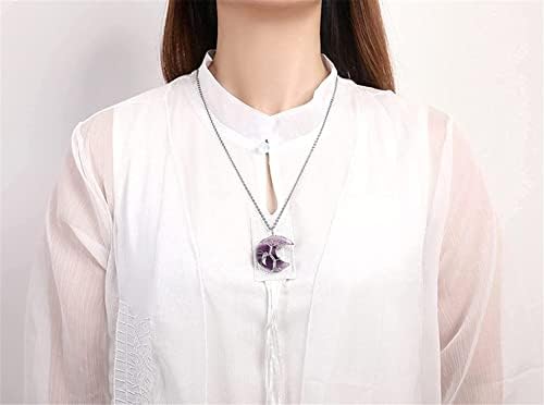 Tree of Life Crescent Moon Necklace Natural Quartz Amethyst Healing Crystal Energy Stone Pendant Wire Wrap Gemstone Chain Spiritual Jewelry Gift for Women Men