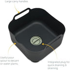 ReBorn - Recycled Washing Up Bowl - Kitchen Dish Wash & Drain - Large Carry Handles - Integrated Plug - Useful Pour Spout - 9 litres Capacity - Made in Britain (Sage Green & Charcoal Grey)