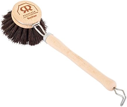 REDECKER German-Made Horse Hair Dish Brush, Soft All-Purpose Scrubber for Kitchen & Household with Strong Horse Hair Bristles, 2 inch Replaceable Brush Head, Set of 2, 9-inches Long