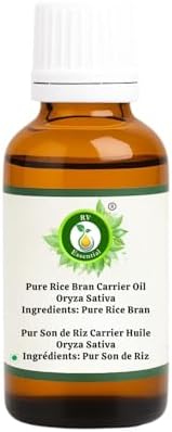 R V Essential Pure Rice Bran Carrier Oil 50ml (1.69oz)- Oryza Sativa (100% Pure and Natural Cold Pressed)