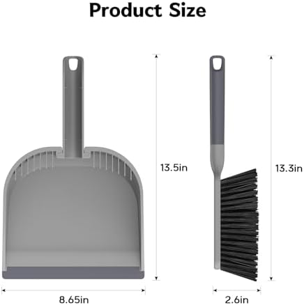 SetSail Small Dustpan and Brush Set, Nesting Snap-On Handheld Broom and Dust Pan with Teeth Portable Broom and Dustpan Set Suitable for Desktop, Pets Care, Sofa, Camping, Grey