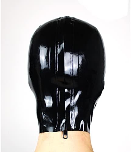Latex Hood Mask Full Cover Catsuits Mouth with Red Condom Sheath Zipped Latex Mask