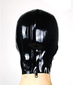 Latex Hood Mask Full Cover Catsuits Mouth with Red Condom Sheath Zipped Latex Mask