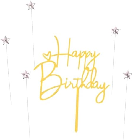 Happy Birthday Cake Topper Birthday Cake Decoration Party Cake Supplies (Silver stars golden cake topper)