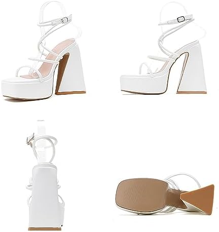 Women's Platform Chunky High Heels 15cm /6in Square Open Toe Ankle Strap Block Trapezoidal Heel Super Stable Sandals