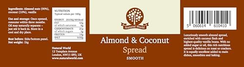 Nutural World - Smooth Almond and Coconut spread 35 Oz (1kg) Great Taste Award winner