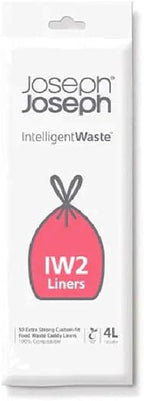 Joseph Joseph IW2 Biodegradable Trash Bags, Custom Fit Bin Liners for Food Waste Caddy 1 Gallon / 4 Liter 100% Compostable, Pack of 50