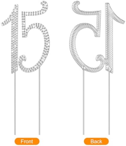 ABOOFAN Sweet 15 Cake Topper Happy 15th Birthday Cake Topper with Artificial Crystal Number 15 Wedding Anniversary Party Decoration Reusable 8.5 x 3.3 Inch