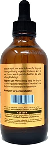PRIME NATURAL Rose Water Spray 4oz/120ml, USDA Certified Organic, Facial Toner, Hydrating Mist for Face & Hair - Bulgarian, 100% Pure, Natural, Preservative-Free, Moisturizer from Fresh Rose Petals