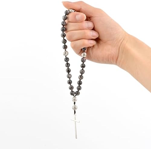 KIKILA Handmade 8mm Anglican Prayer Beads Rosary Natural Stone Beads with Cross Custom Rosary