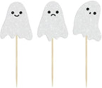 24Pcs Ghost Cupcake Toppers White Glitter Halloween Baby Shower Halloween Cupcake Toppers Ghost Cake Decorations for Birthday Party Decorations