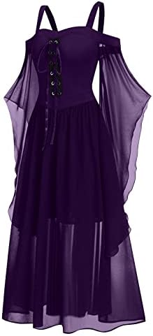 Halloween Dress for Women Renaissance Medieval Costume Sexy Lace Up Cold Shoulder Gothic Dress
