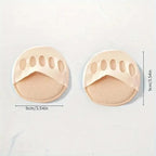 2pcs Sponge Forefoot Pads, Sweat-Absorbing Sandal Insoles, Five-Finger Half-Cut Socks, Anti-Odor Half-Size Pads, Beige