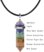 Justinstones Natural Gemstone Hexagonal Pointed Reiki Chakra Pendant Genuine Leather Necklace 18"