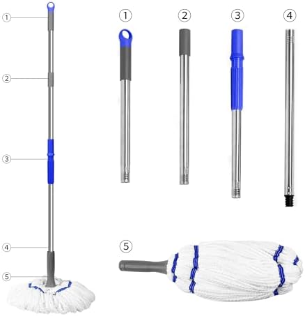 Self Wringing Floor Cleaner with 52.5 Inch Long Handle, Heavy Duty Wet Mop for Hardwood, Tile, Vinyl, Laminate Floors (White)