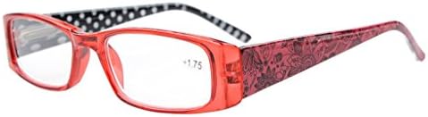 Eyekepper 5-Pack Spring Hinges Polka Dots Patterned Temples Rectangular Reading Glasses Readers Red +3.0