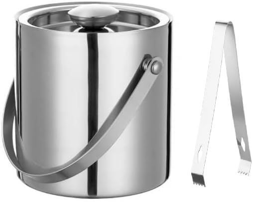 Rattleware Silver Stainless Steel Ice Bin with Tongs - 2L (Approx. 0.5 Gallon) - Durable Food-Grade Construction, Polished Finish - Ideal for Ice Storage and Serving at Bars, Parties, and Events
