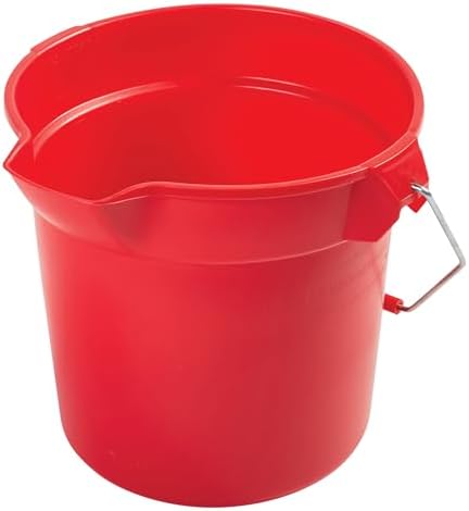 Rubbermaid Commercial Products Brute Heavy-Duty Round Bucket, 10-Quart, Red, Corrosive-Resistant Pail with Handle for Cleaning/Material Transport