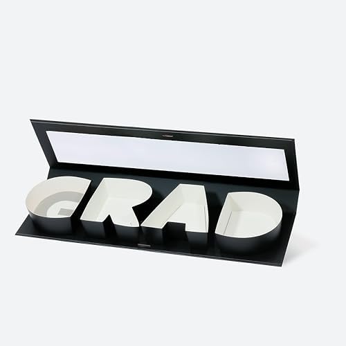 Geoto 21.1"x6"x2" Black/White/Navy Blue Creative Gift Packaging Idea Fillable GRAD Letter Shaped Gift Boxes Wrapping Basket Packaging Boxes(Black with Window)